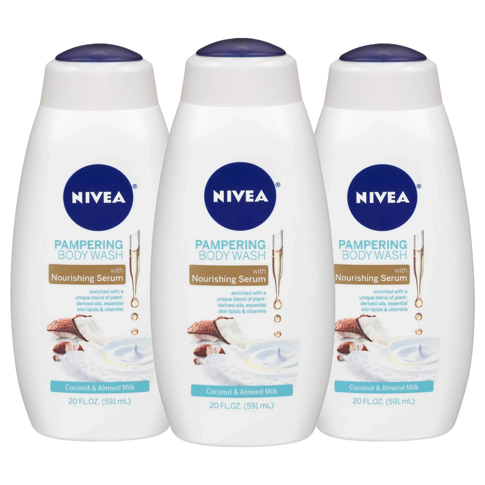 Nourishing Coconut and Almond Milk Body Wash Trio - Hydrating Sizeerum, 3-Pack, 20 Fl Oz Bottles