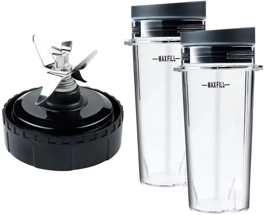 Enbizio Replacement Parts for Nutri Ninja Blender 6 Fins Blade Assembly and 2 Pack 16 oz Cup Sizeet for BL770 BL780 BL660 (3.35 inch)