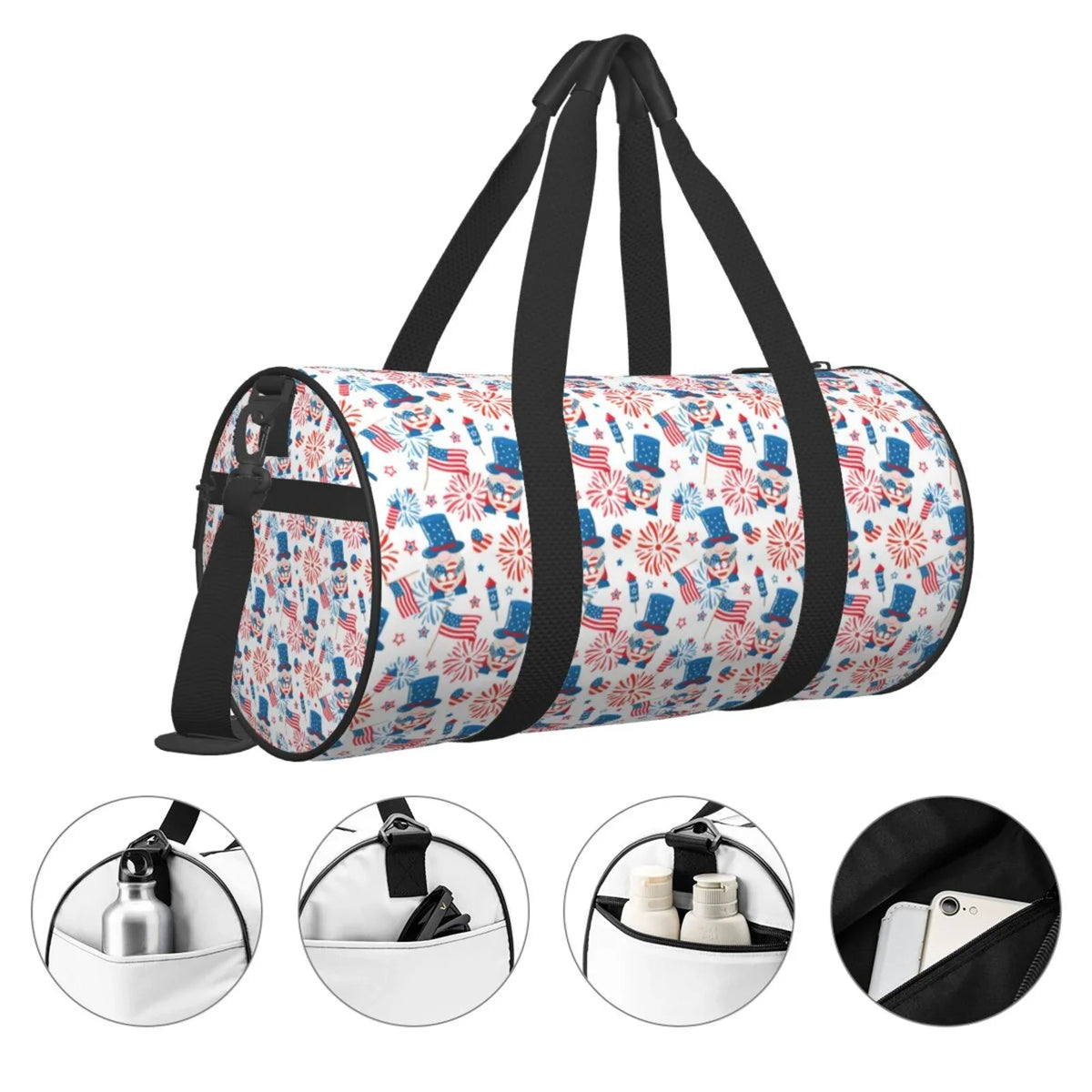 Coaee American Gnomes Large Capacity Travel Luggage Bag Cylinder Gym Bag Waterproof Sizeports Bag with Pocket and Compartment