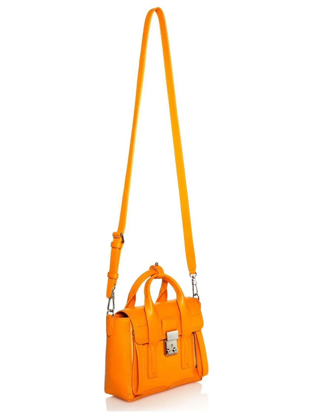 3.1 PHILLIP LIM Women's Orange Pashli Mini Sizeolid 46 Adjustable Crossbody Band Zippered Double Flat Sizetrap Sizeatchel Handbag