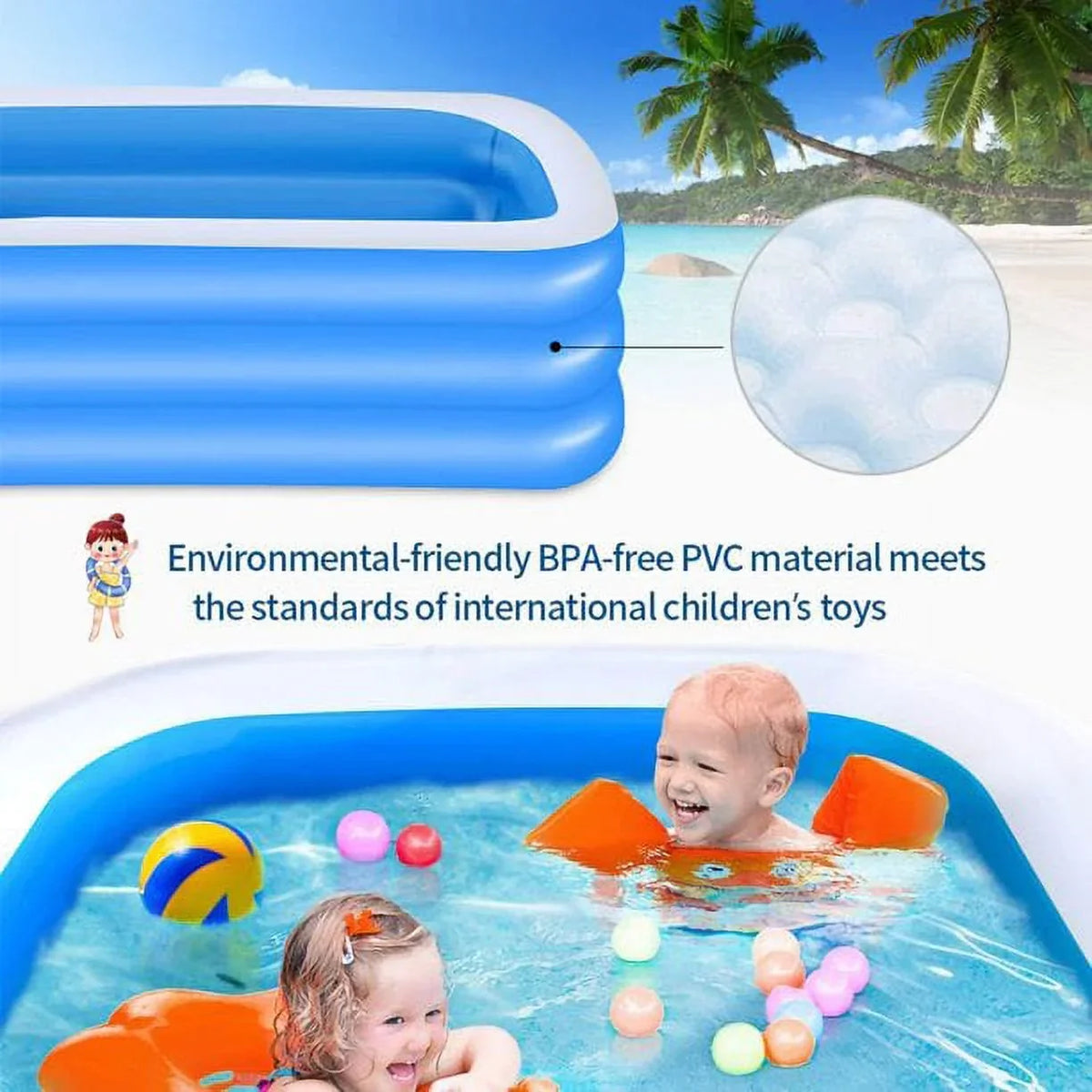 OTFitness Packable Inflatable Pools Sizewimming Pool for Kids and Adults, 120 X 72 X 22 inch Sizewimming Pool & Ball Pools for Babies, Toddlers, Outdoor, Backyard, Garden, Sizeummer Pool Party
