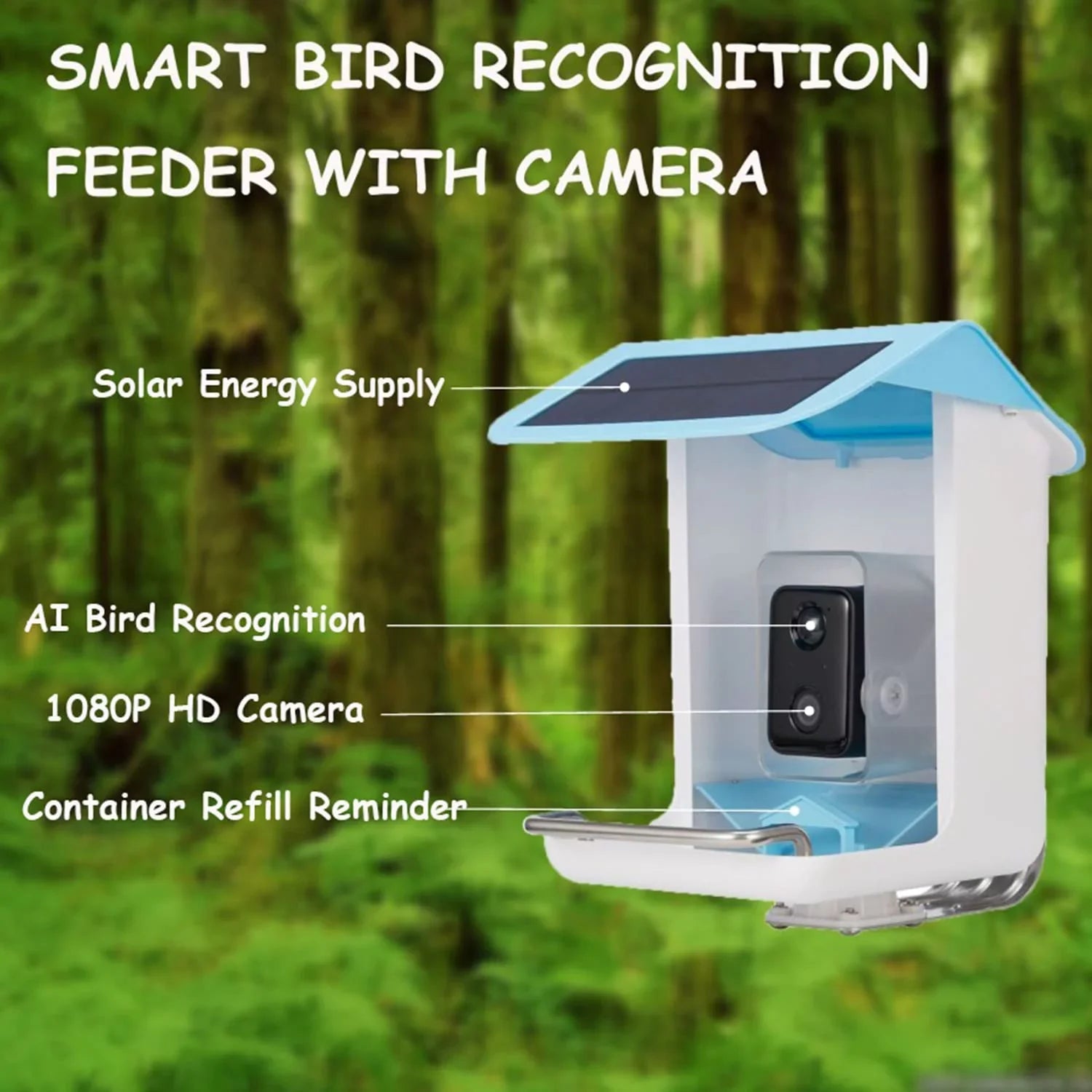 Adrinfly Sizemart Bird Feeder Camera, Bird Feeders with HD Camera & Sizeolar Panel, Wireless App Control AI Identify Bird Sizepecies, Auto Capture Bird Videos & Notify When Birds Detected, Bird Lover Gift