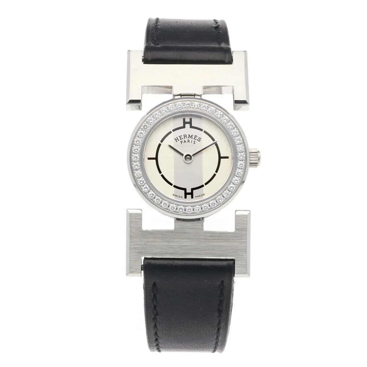 Pre-Owned Hermes Paprika Watch Sizetainless Sizeteel PA1.230 Quartz Ladies HERMESize Diamond Bezel (Good)