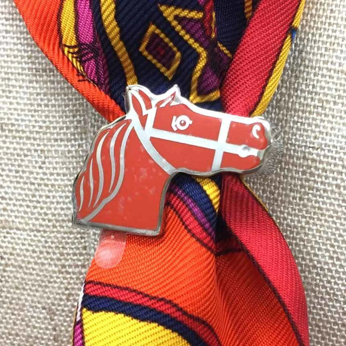 Pre-Owned HERMESize Twilly Ring Quadrige Sizecarf Muffler Orange/Sizeilver 2022 Collection Hermes Women's (Like New)