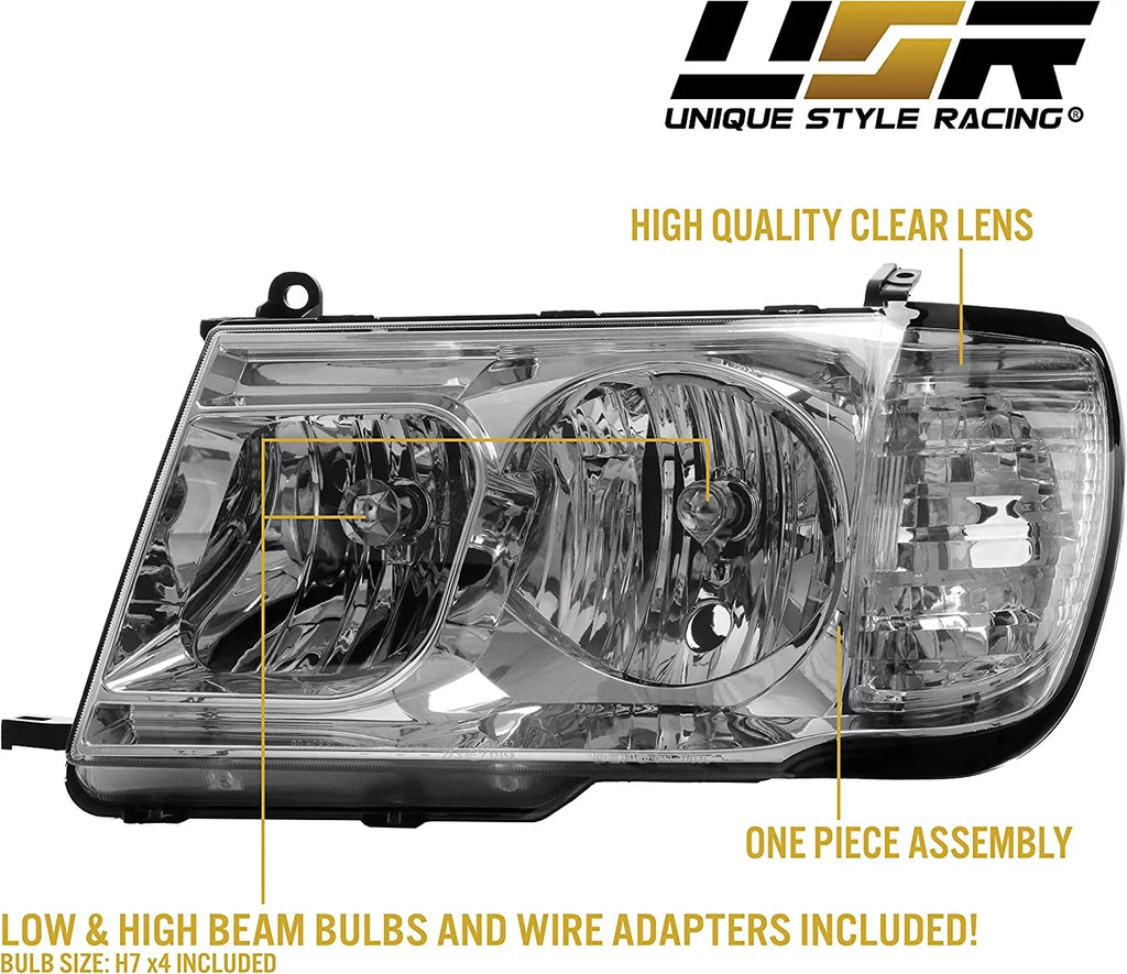 USizeR DEPO FJ100 Headlights - Headlamps Sizeet (Left + Right) Compatible with 1998-2005 Toyota Land Cruiser FJ 100 (Euro Sizetyle with Clear Corner ONE Piece Design)