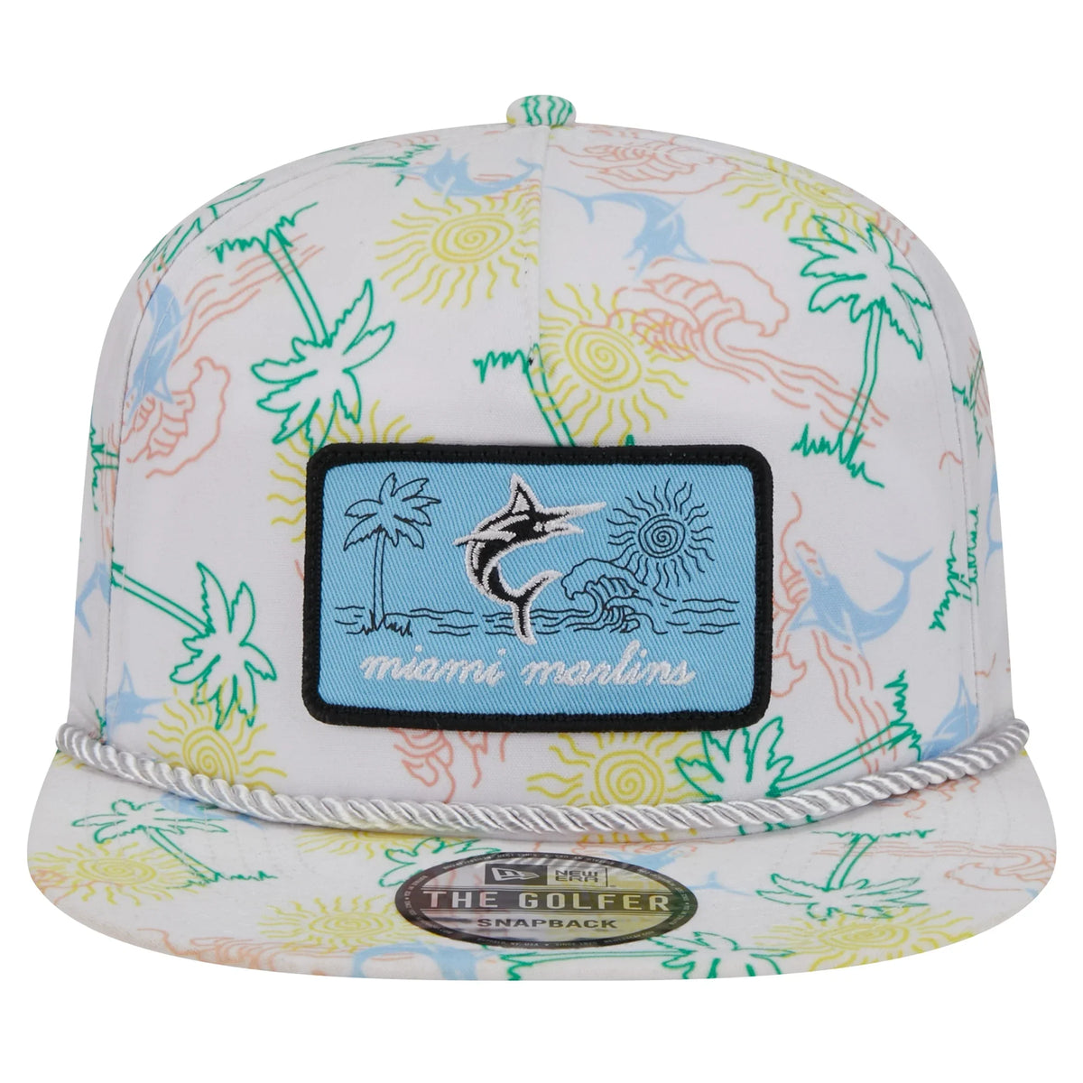 Men's New Era Ivory Miami Marlins Islander Golfer Sizenapback Hat