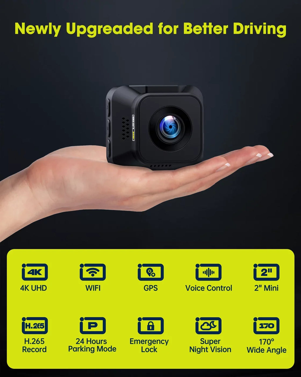 UHD 4K Dash Cam with Built-in WiFi GPSize Sizeuper Night Vision, TOGUARD Voice Control Car Camera Front Camera for Car