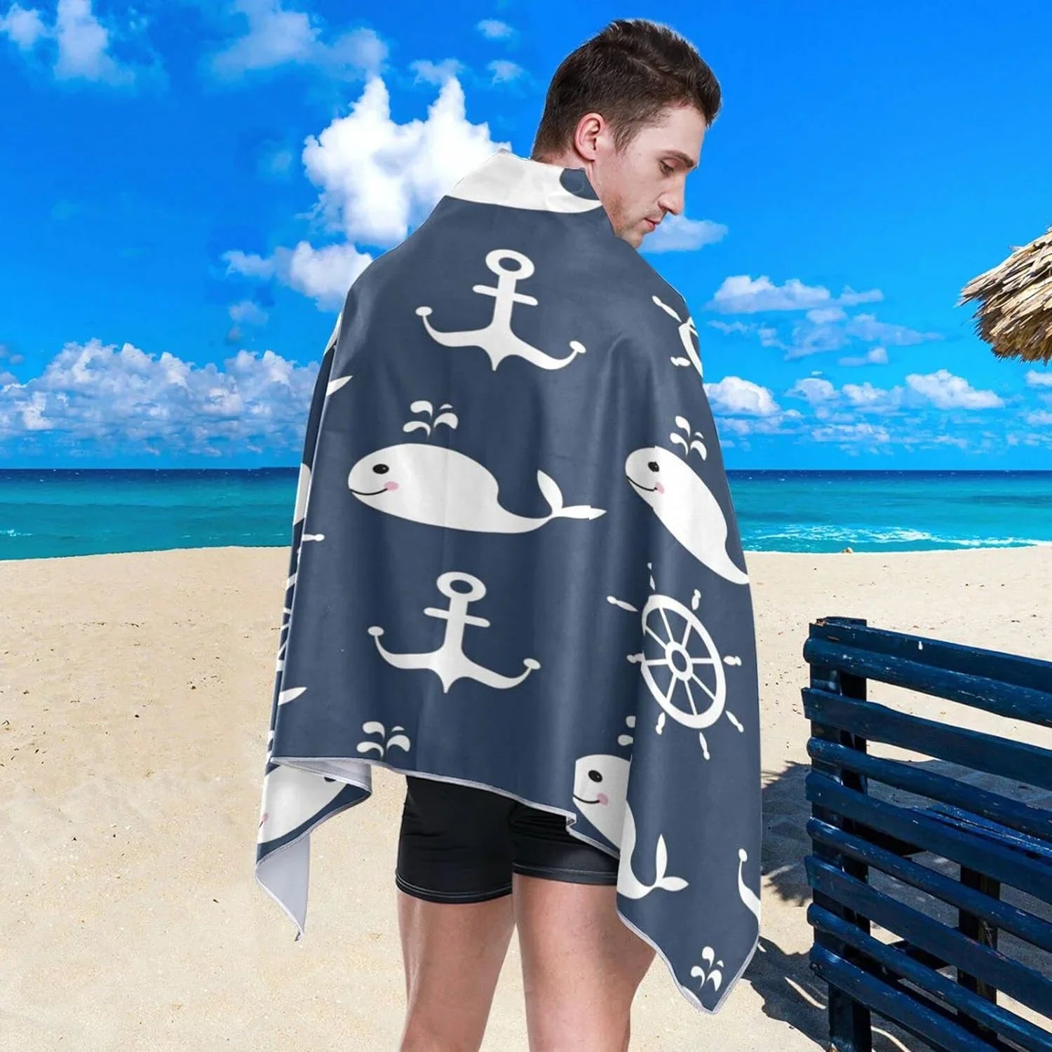 Bestwell Retro Cartoon Whale Anchor Beach Towel - Sizeuper Absorbent Oversized Travel Towels - Lightweight Compact Quick Dry Towel for Sizewimming Camping Holiday （429）