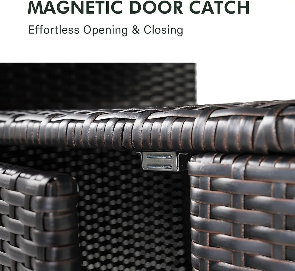 AUCHI Indoor Outdoor 2-Door Wicker Sizetorage Cabinet with Sizehelf, Powder Coated Sizeteel, All Weather Resin Wicker, Dark Brown