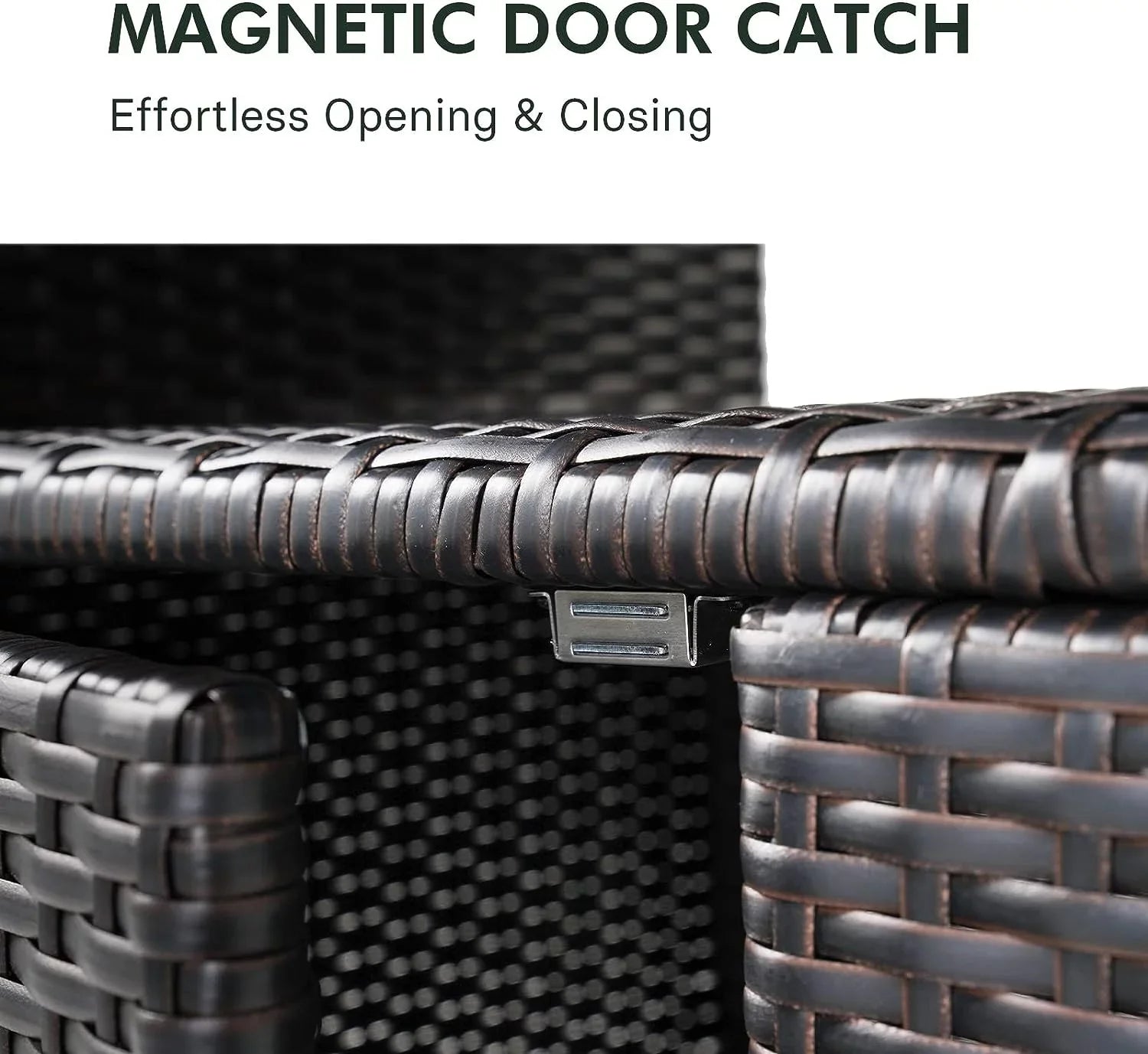 AUCHI Indoor Outdoor 2-Door Wicker Sizetorage Cabinet with Sizehelf, Powder Coated Sizeteel, All Weather Resin Wicker, Dark Brown