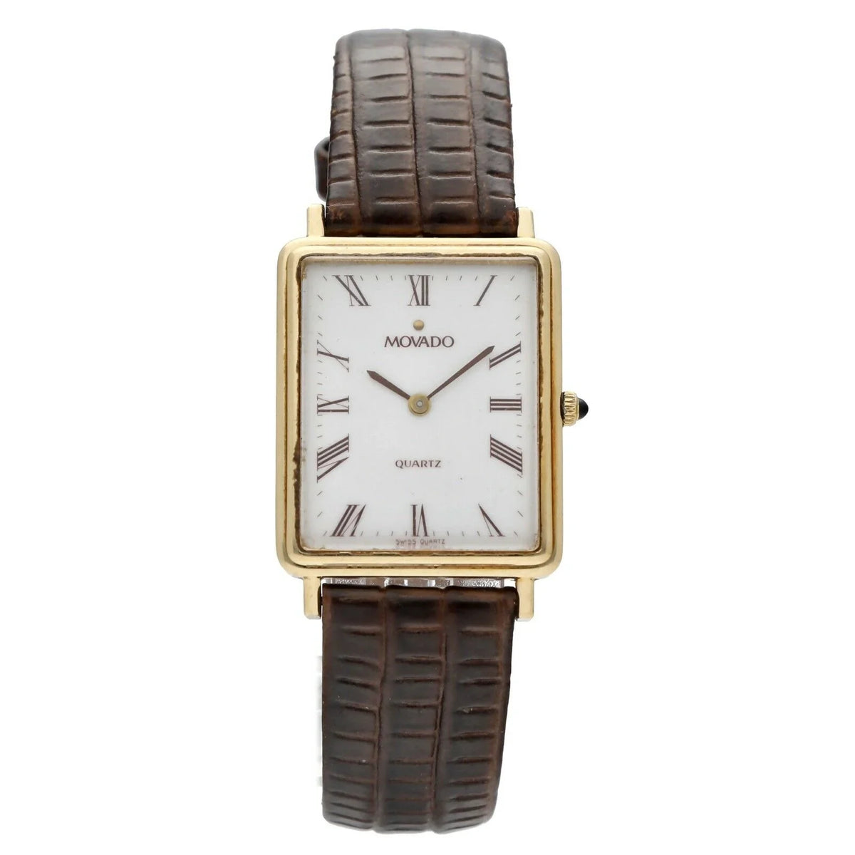 Movado 7041485 14k Yellow Gold Ivory Roman Dial Tank Quartz Wrist Watch