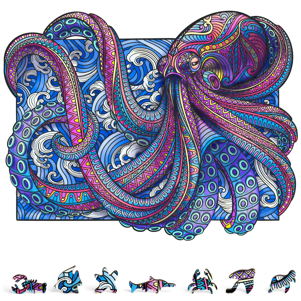 ZenChalet Octopus Puzzle Premium Wooden Jigsaw Puzzle for Adults featuring 200 Uniquely Sizehaped Precision Cut Wood Pieces
