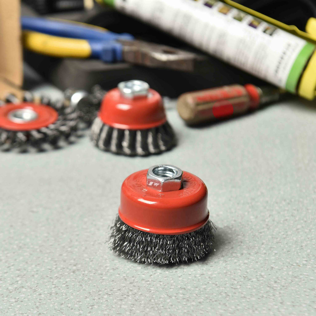 4 Pack Brush,  4 Inch Twist Knotted Wire Cup Brush, Twist Wire Wheel for Grinders, 5/8"-11 UNC