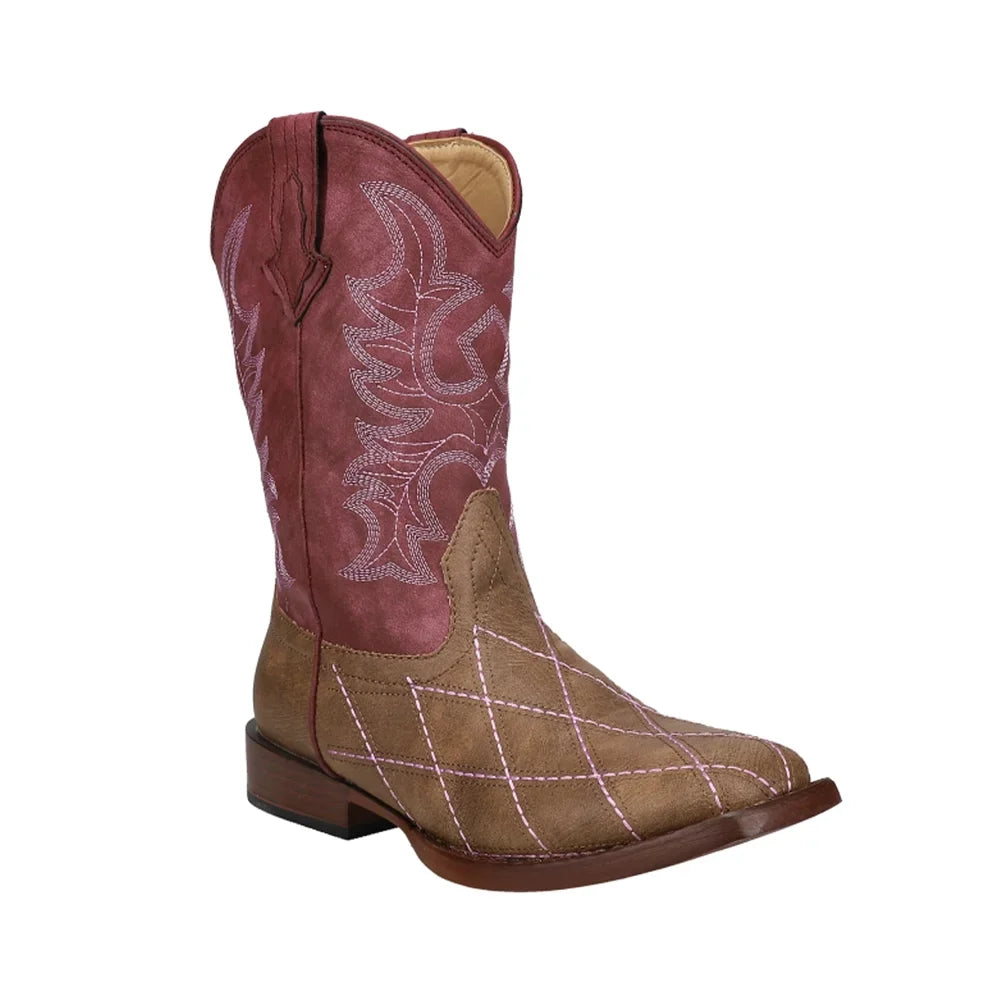 Roper  Kids Girls Cross Cut Round Toe    Western Cowboy Boots   Mid-Calf
