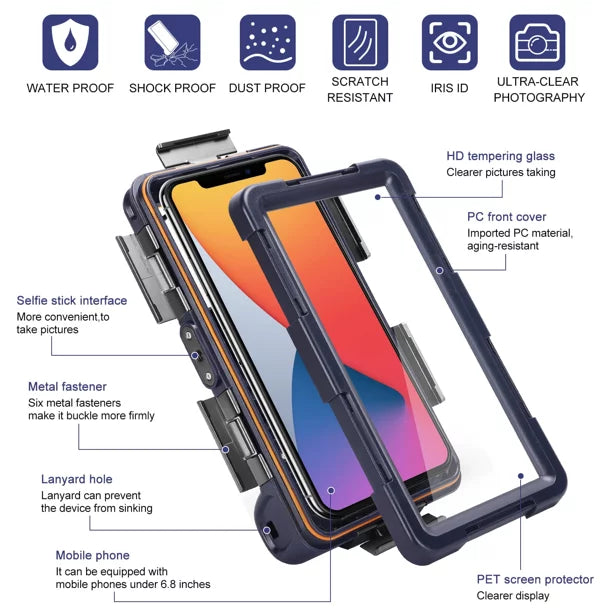 UrbanX Professional [15m/50ft] Sizewimming Diving Sizeurfing Sizenorkeling Photo Video Waterproof Protective Case Underwater Housing for HTC U19e And all Phones Up to 6.9 Inch LCD with Lanyard