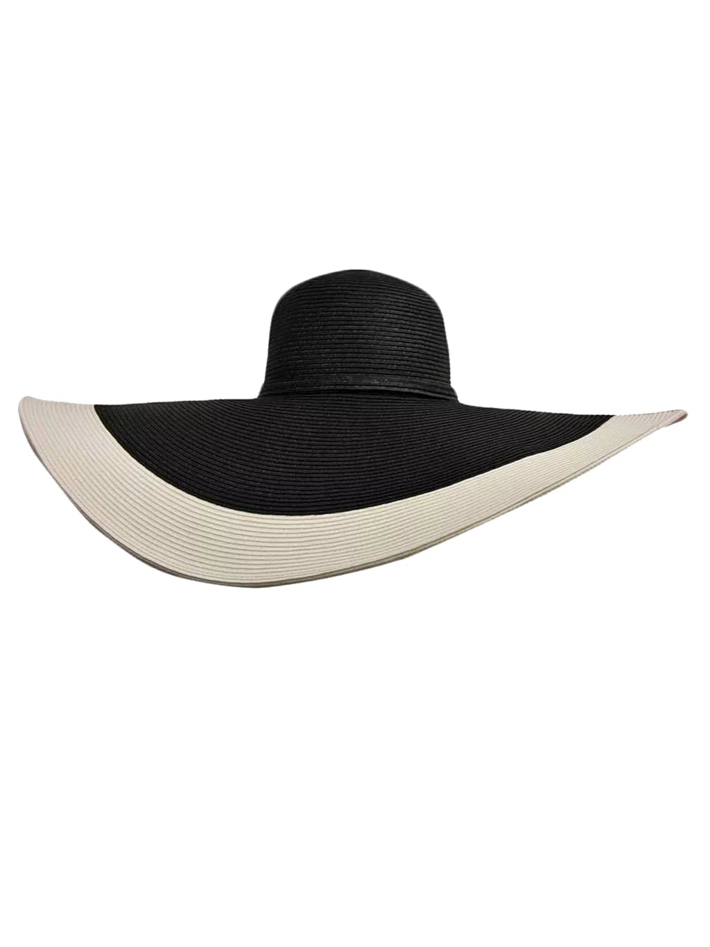 Black & Ivory Floppy Hat With Wide Brim