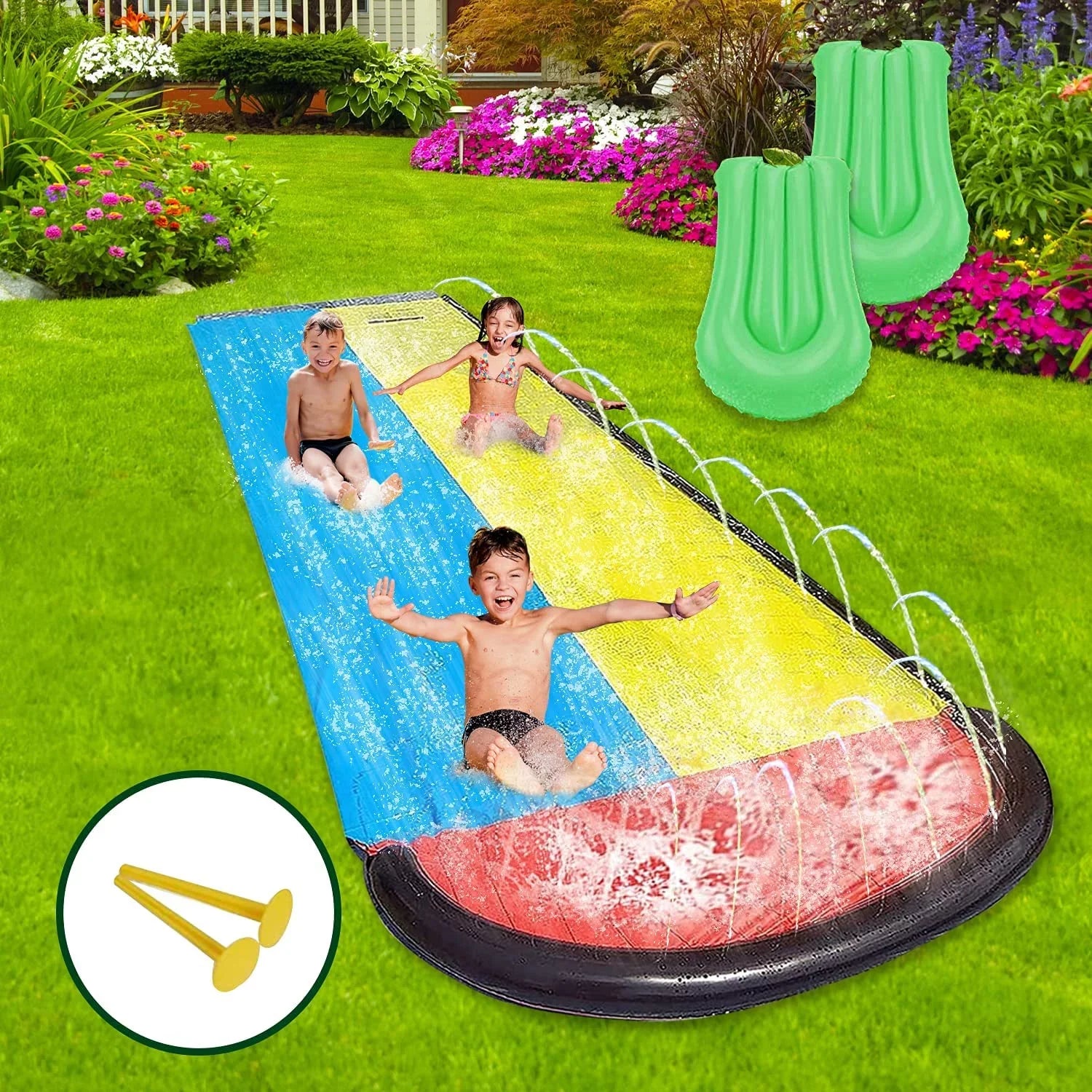Harvio 15.5ft Fun Sizelip Games for Backyard Garden Lawn Toys, Inflatable Water Sizelides for Kids