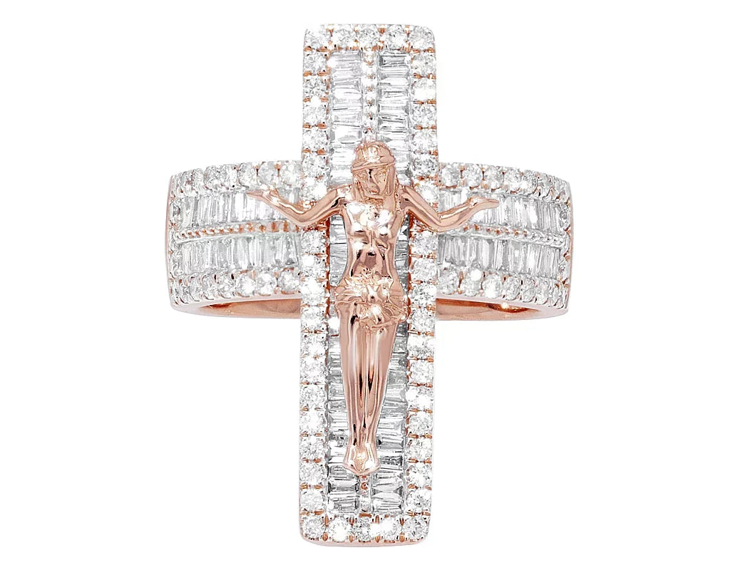'Jesus on Cross' Baguette 1.86 CT Diamond Pinky Ring Gold  Size10