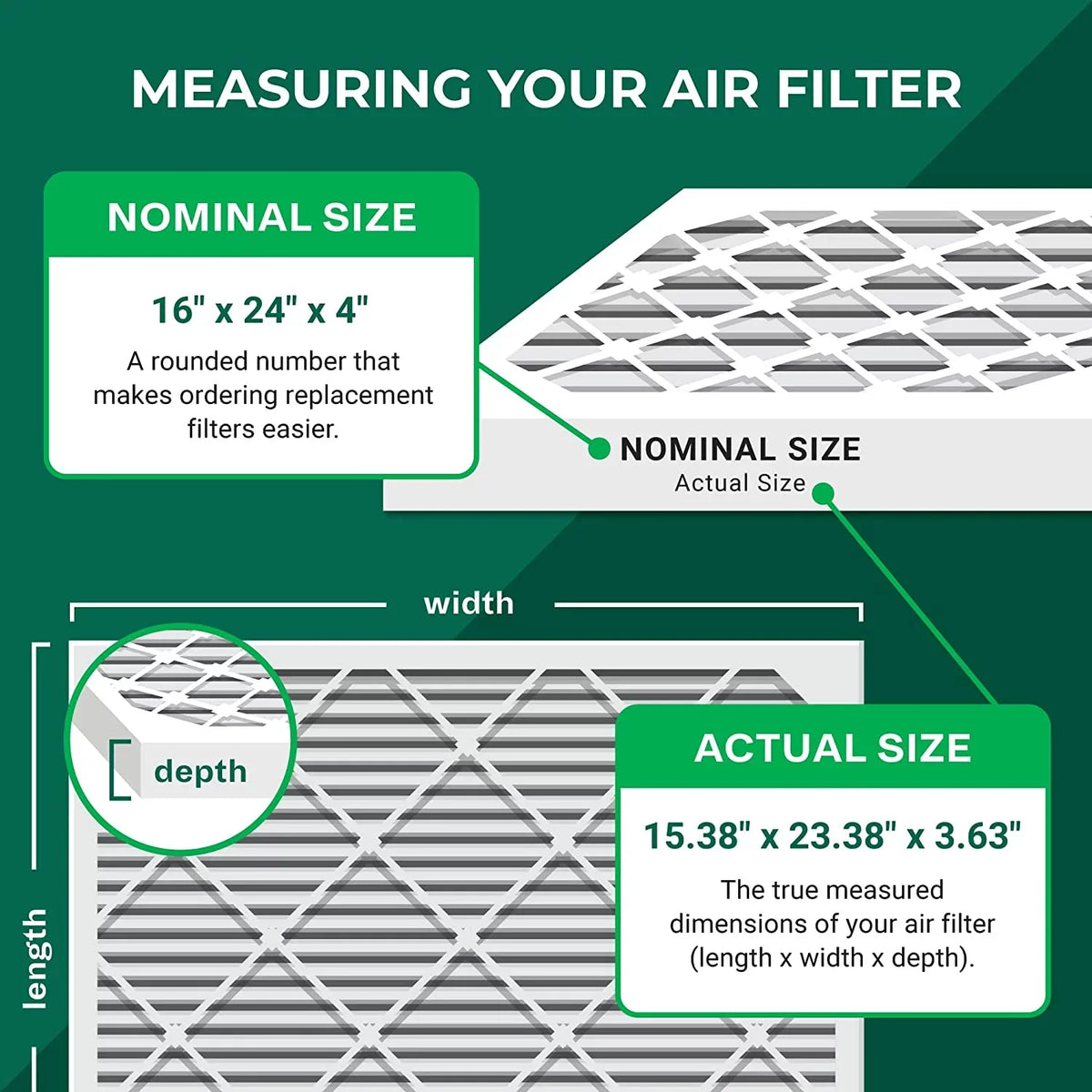 Filterbuy 16x24x4 MERV 11 Pleated HVAC AC Furnace Air Filters (1-Pack)