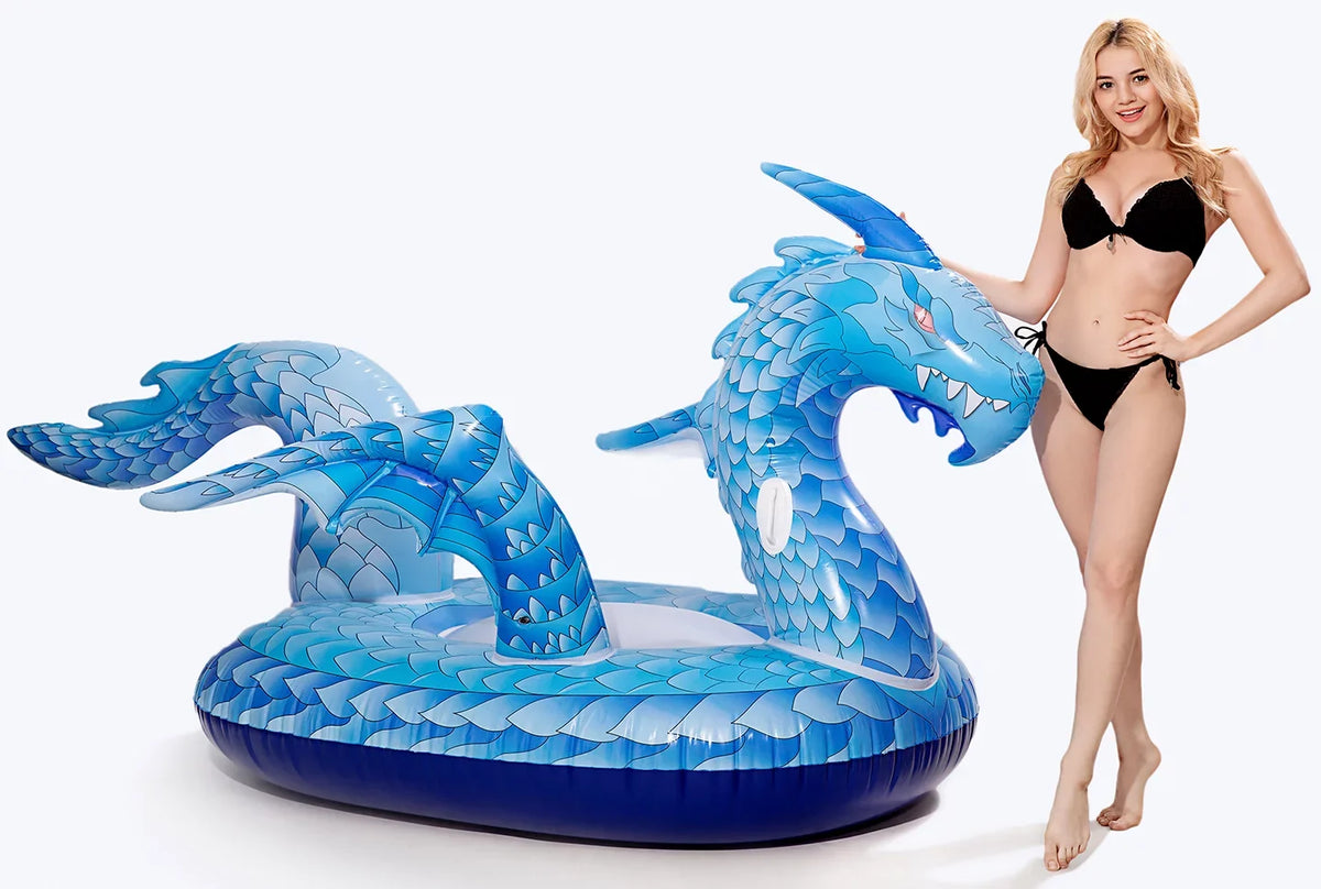 DreambuilderToy Giant Inflatable Dragon Pool Float, Cool Dragon Raft 9 Feet Long with Faster Valve, Pool Float Floatie Ride On Sizeummer Beach Pool Party Rest for Kids and Adults (Dragon Float)