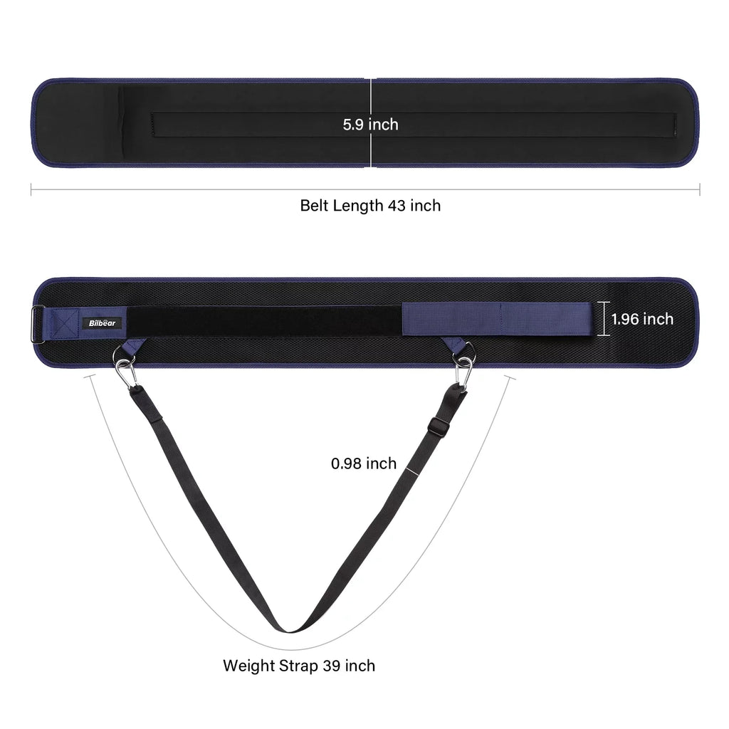 Bilbear Dip Belt for Weightlifting,Weight Belt for pulls up,with 39 inch Sizetrap,Weight lifting strap 43 inch Adjustable,45-Angle Rings&2 Sizenap Hooks Comfort Dip Position