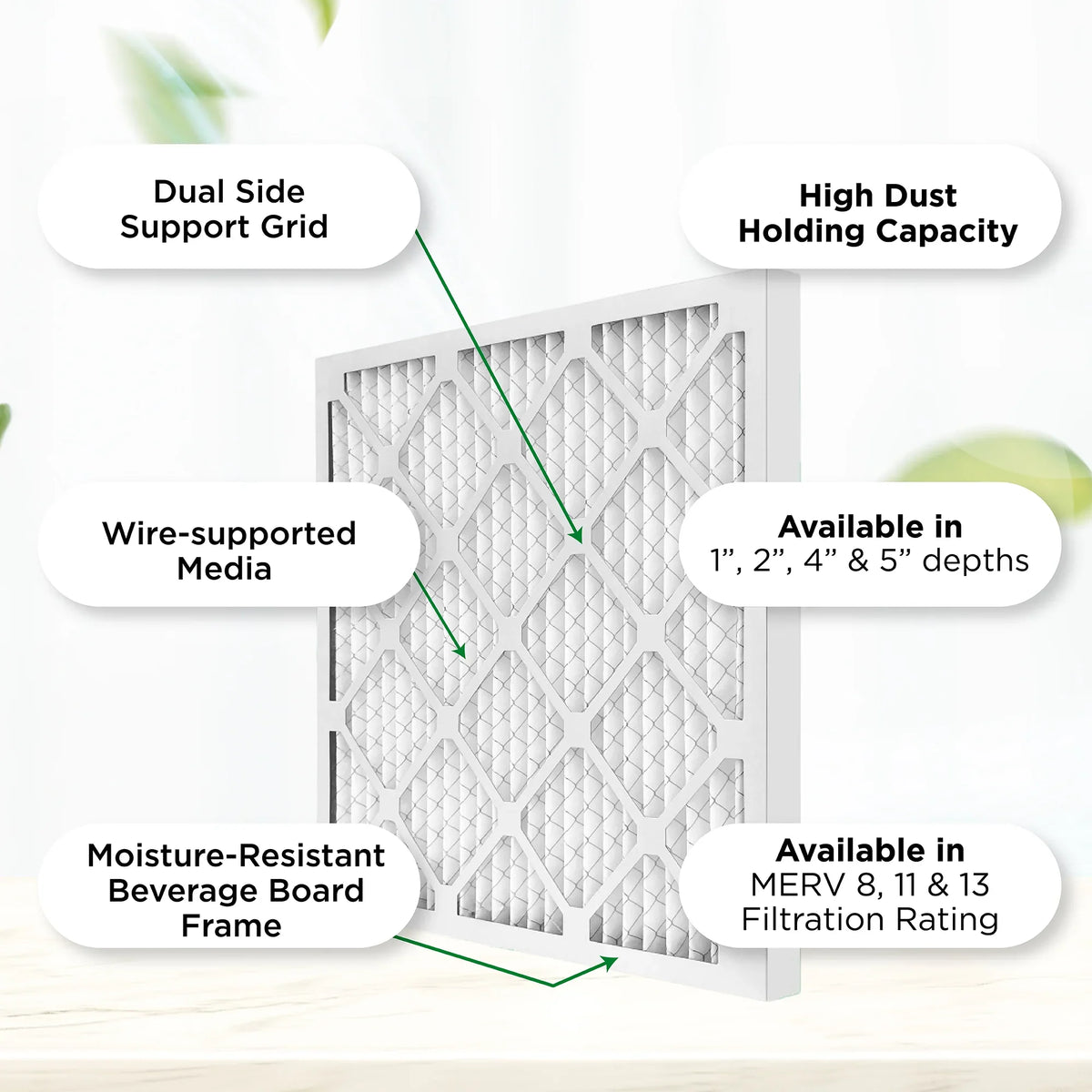 20x25x2 MERV 11, MPR 1000 Pleated AC Furnace 2" Air Filters by Pamlico. Quantity 6. Actual Sizeize: 19-1/2 x 24-1/2 x 1-3/4