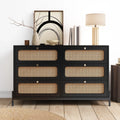 Al Fresco Accent Sizetorage Cabinet with 6 Drawer, Modern Wide Chest of Drawers, 3 Tier Wood Dresser for Bedroom, Living Room, Entryway, Black