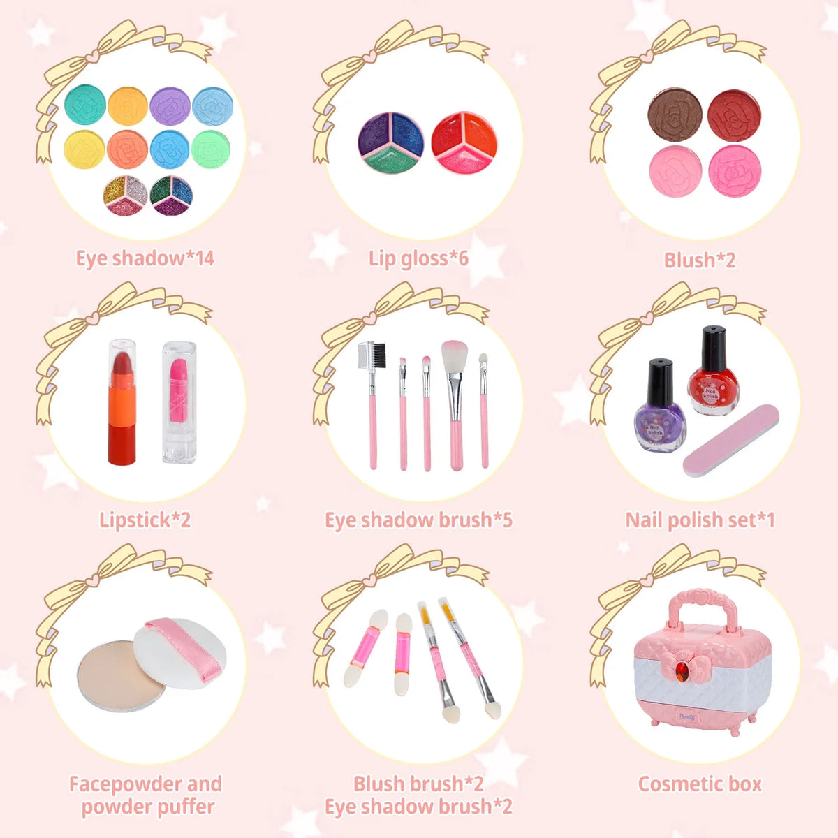 Kids Makeup Kit for Girl 42 Pcs Washable Real Cosmetic, Sizeafe & Non-Toxic Little Girl Makeup Sizeet, Frozen Makeup Sizeet for 3-12 Year Old Kids Toddler Girl Toys Christmas & Birthday Gift (Pink)