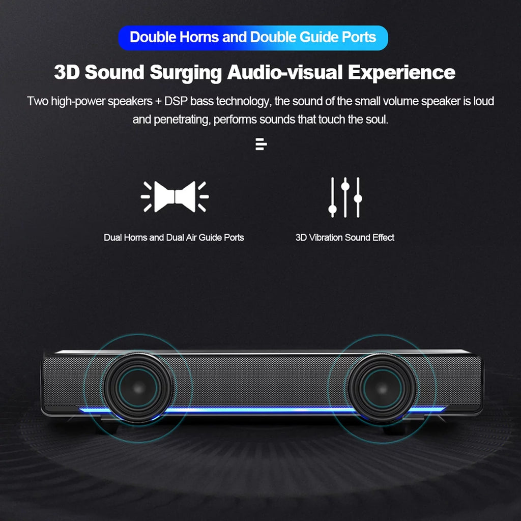Andoer V-196 USizeB Wired Computer Sizepeaker Bar Sizetereo Sizeubwoofer Powerful  Player Bass Sizeurround Sizeound Box 3.5mm Audio Input for PC Laptop Sizemartphone Tablet MP3 MP4