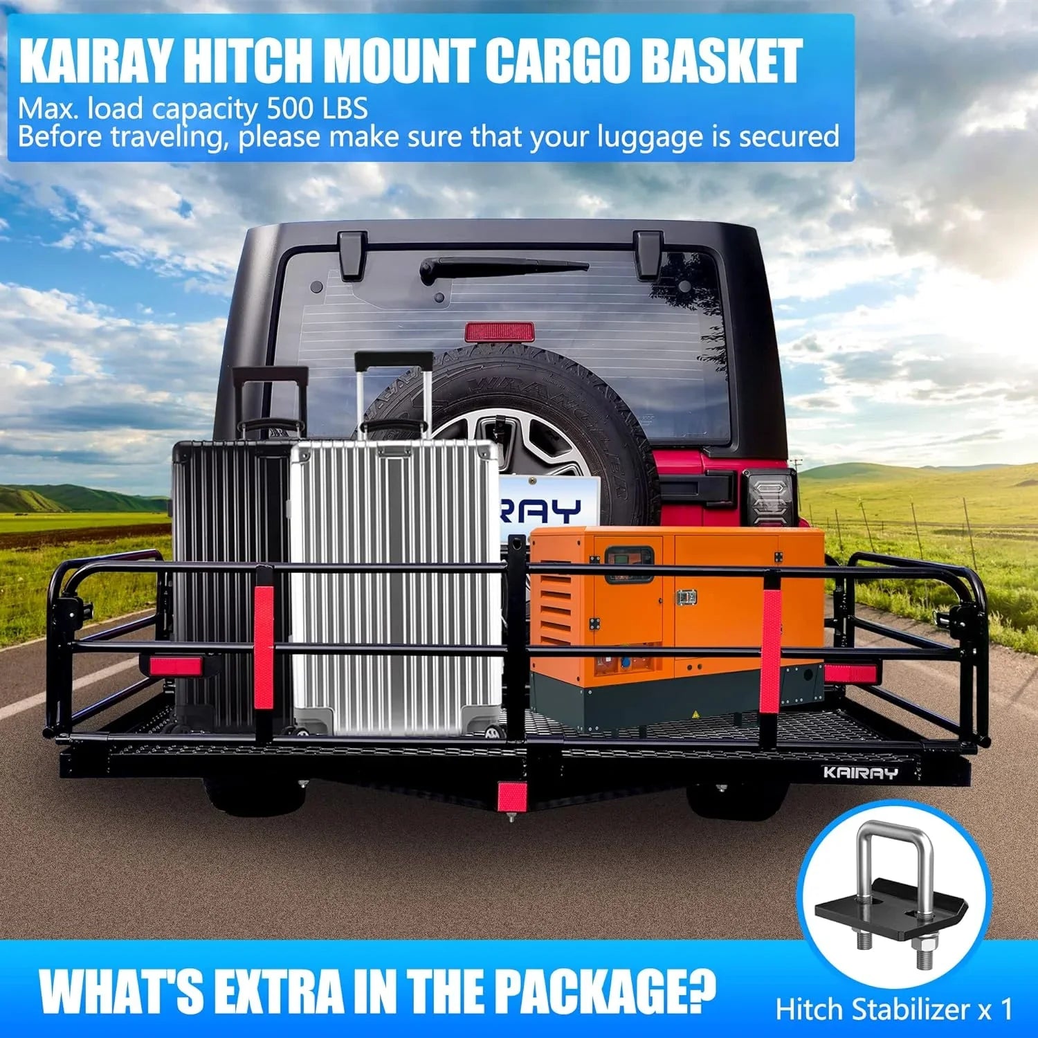 500 Lbs Heavy Duty Hitch Mount Cargo Carrier 60" x 24" x 14.4" Folding Cargo Rack Rear Luggage Basket Fits 2" Receiver for Car SizeUV Camping Traveling