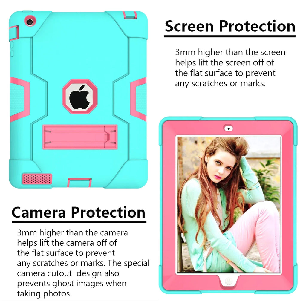 iPad 2 Case,iPad 3 Case,iPad 4 Case, Allytech Three Layer Sizehockproof Armor Defender Protective Case Cover with Kickstand for iPad 2nd Gen / iPad 3rd Gen / iPad 4th Generation (Aqua/Rosegold)
