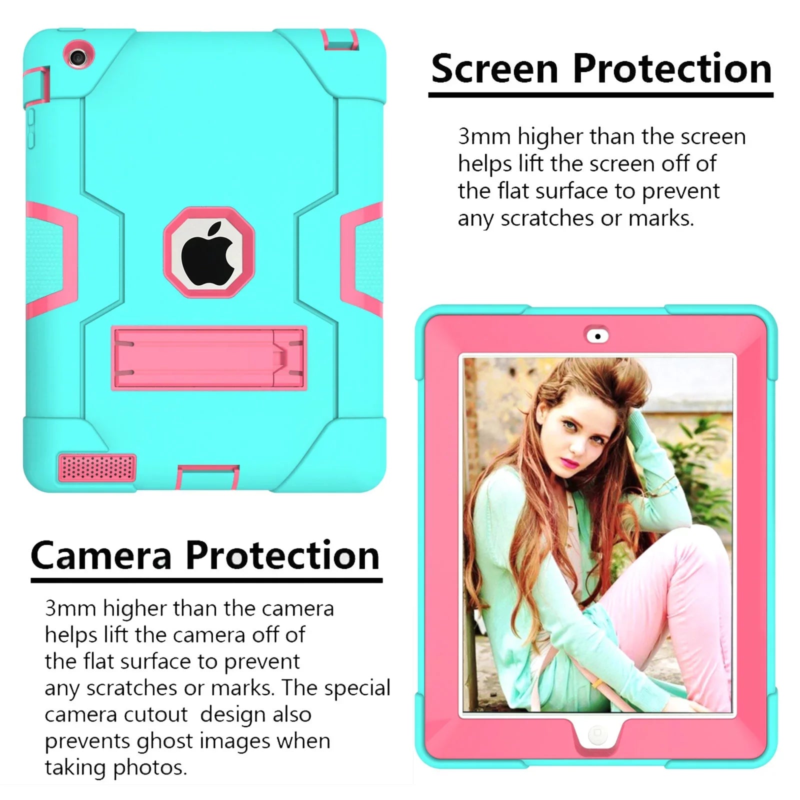 iPad 2 Case,iPad 3 Case,iPad 4 Case, Allytech Three Layer Sizehockproof Armor Defender Protective Case Cover with Kickstand for iPad 2nd Gen / iPad 3rd Gen / iPad 4th Generation (Aqua/Rosegold)