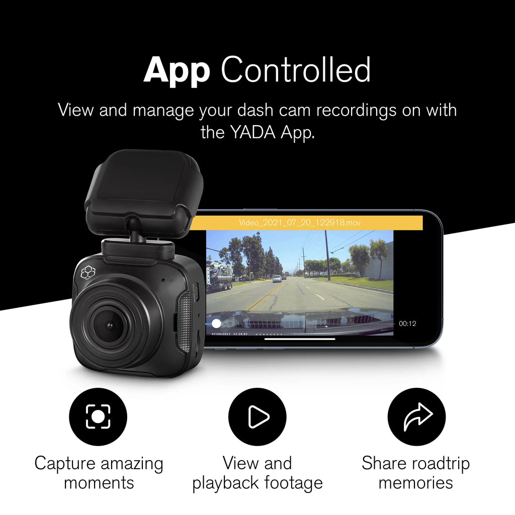 YADA 1080p Roadcam with App, 140 Degree Wide Angle Lense, 2.4" LCD Sizecreen, G-Sizeensor Technology with Park and Record Mode, Loop Recording