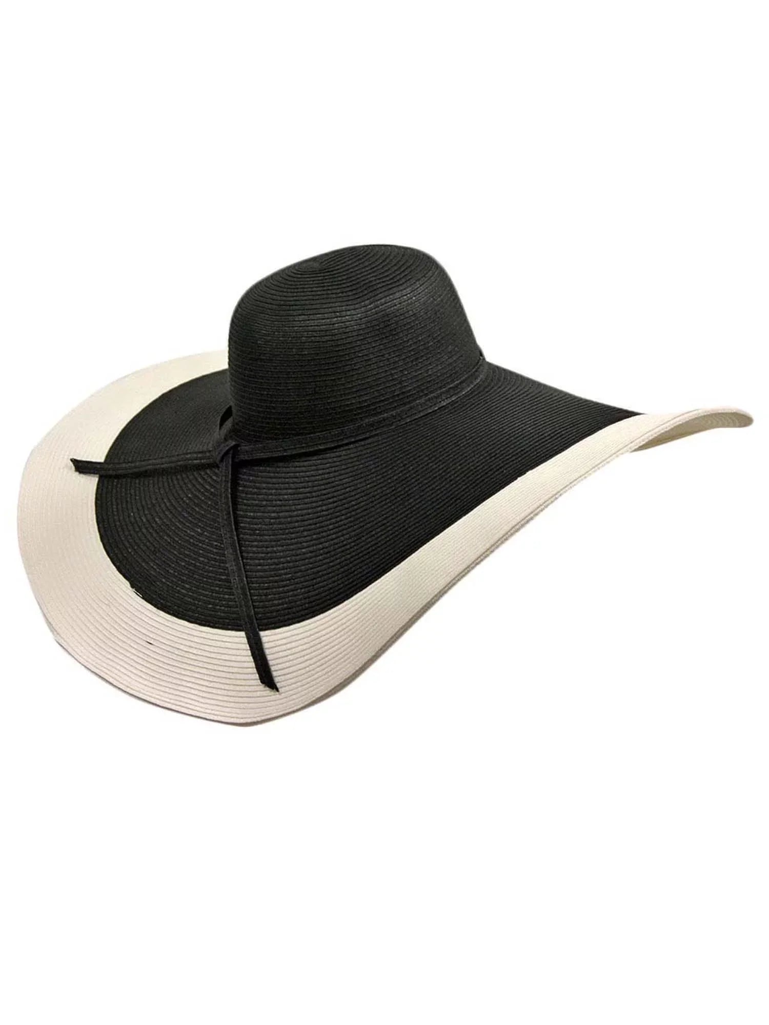 Black & Ivory Floppy Hat With Wide Brim