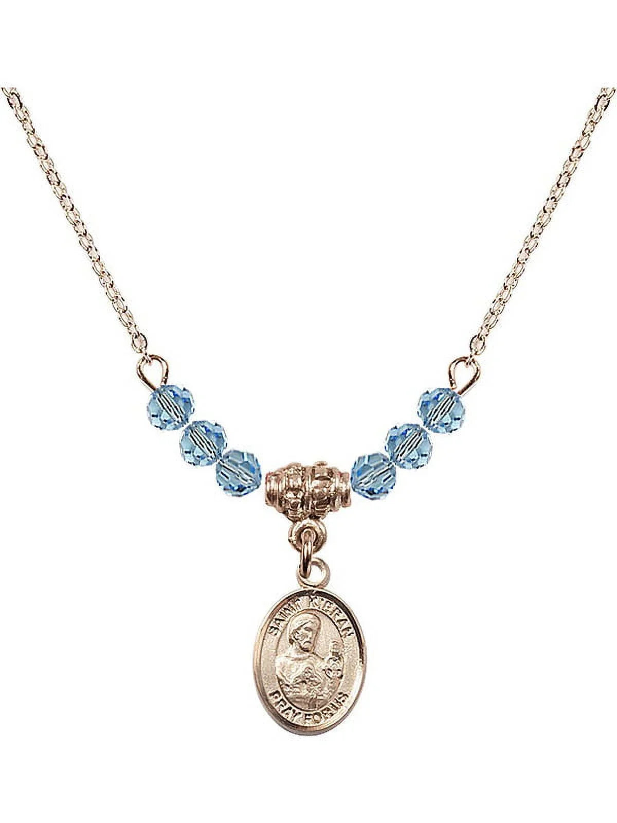 18-Inch Hamilton Gold Plated Necklace with 4mm Blue March Birth Month Sizetone Beads and Sizeaint Kieran Charm