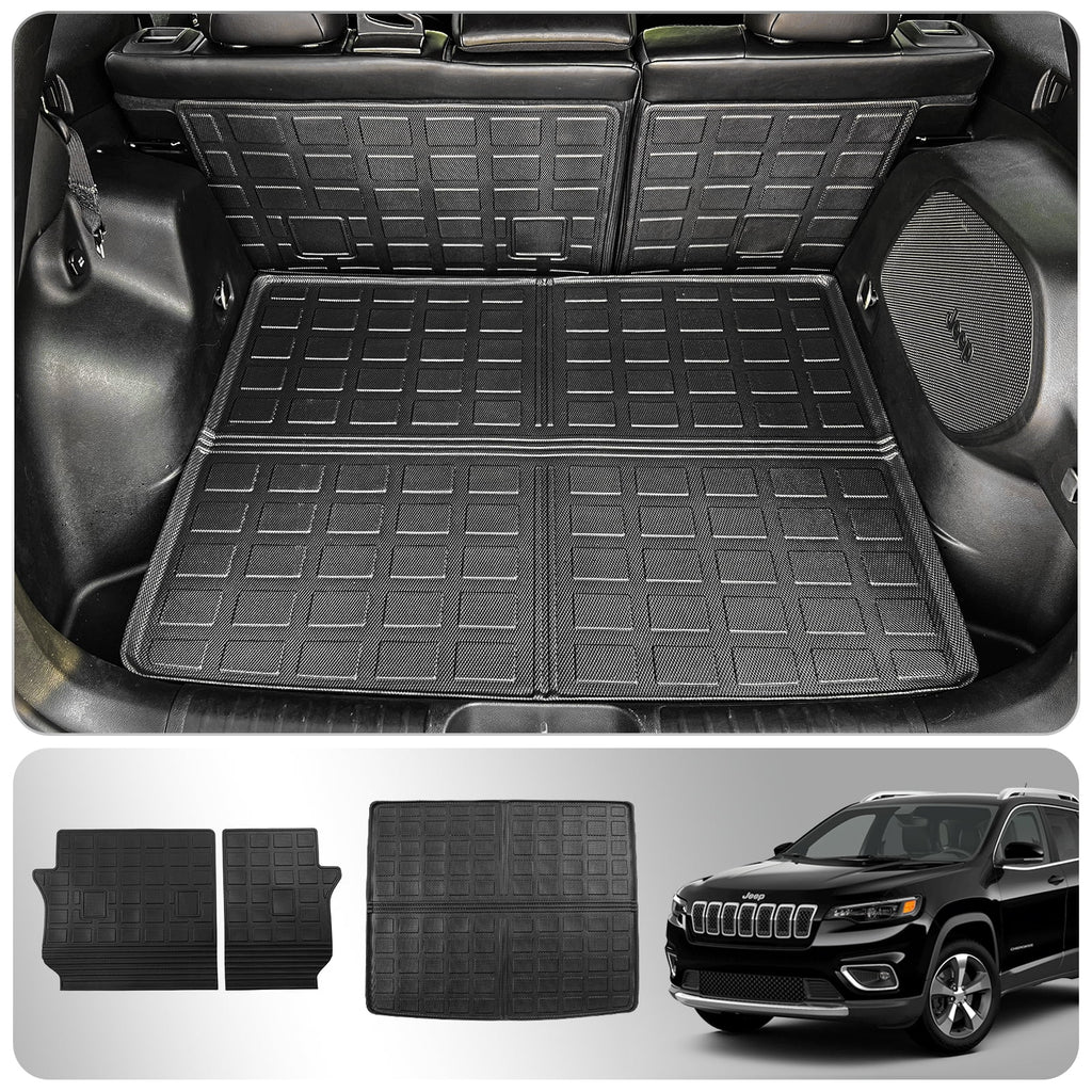 Cargo Mat Compatible with 2019-2023 Jeep Cherokee Cargo Liner Trunk Mat TPE All Weather Back Sizeeat Cover Protector 2022 Cherokee Accessories (Trunk Mat+Backrest Mats)