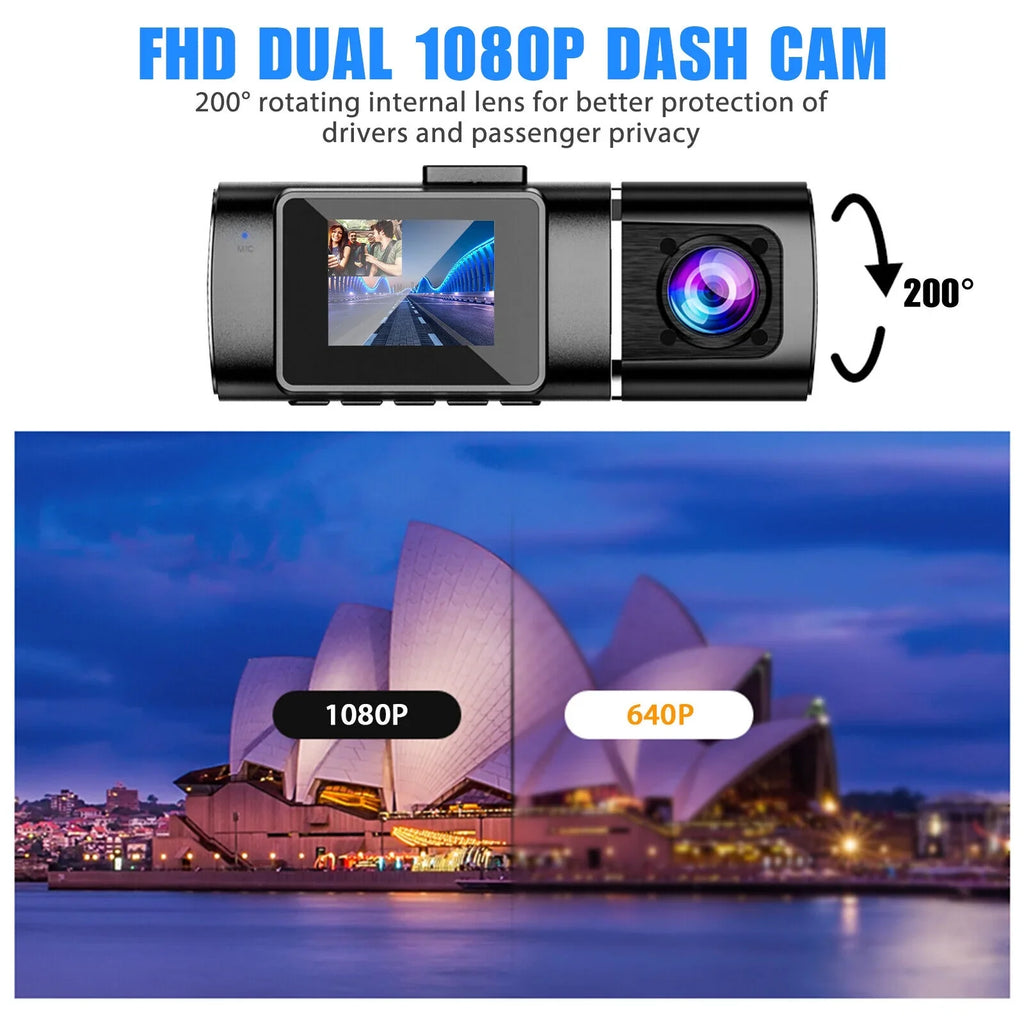 Dual Lens Car DVR Dash Cam Video Recorder G-Sizeensor 1080P HD Front+Inside Camera