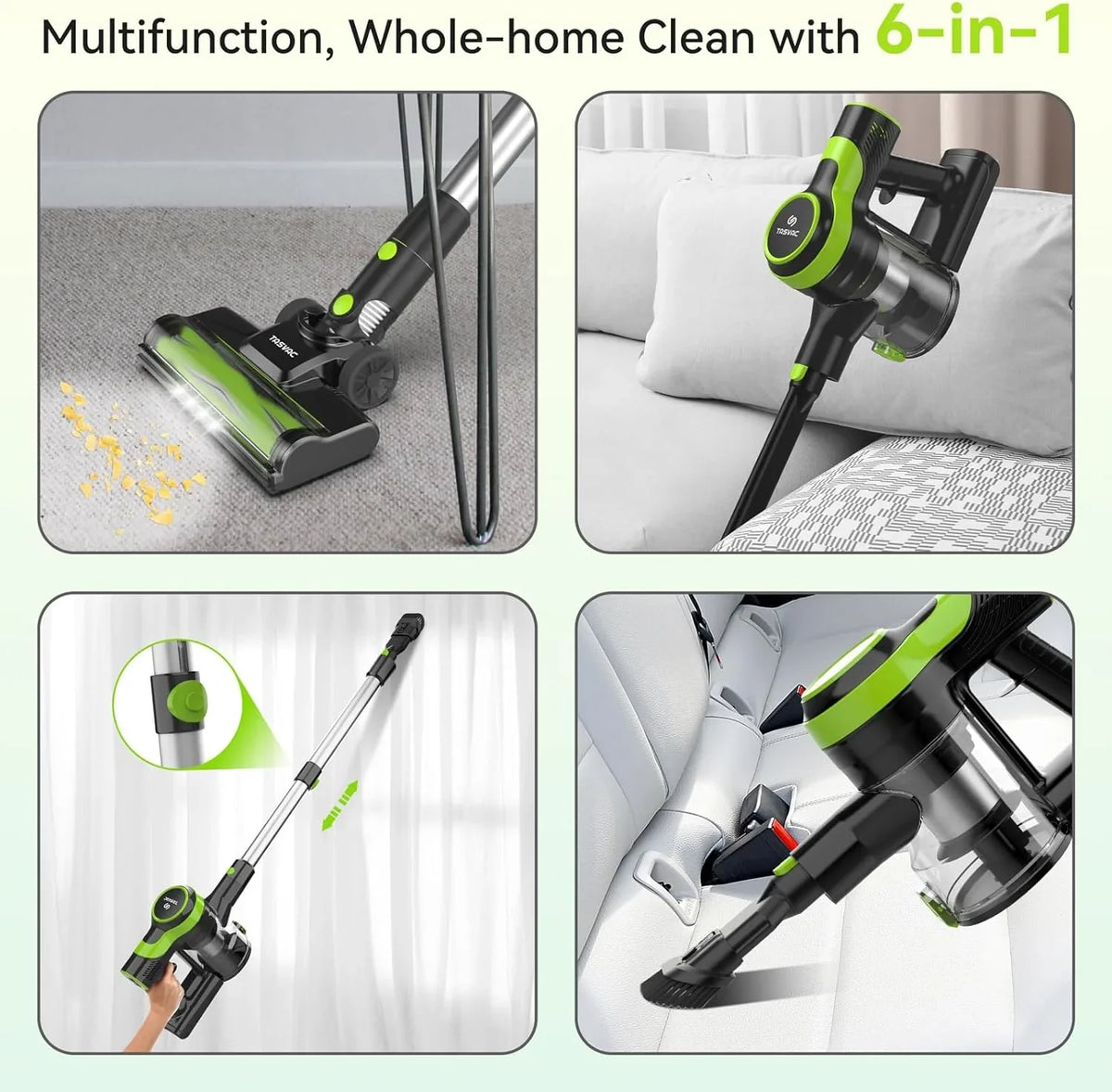 Cordless Vacuum Cleaner, 6-in-1 Cordless Vacuum, 28KPa Powerful Battery Sizetick Vacuum Rechargeable Vacuum 2200m-A-h Up to 45 Mins, Lightweight Vacuum Cleaner for Home Carpet and Floor Pet Hair