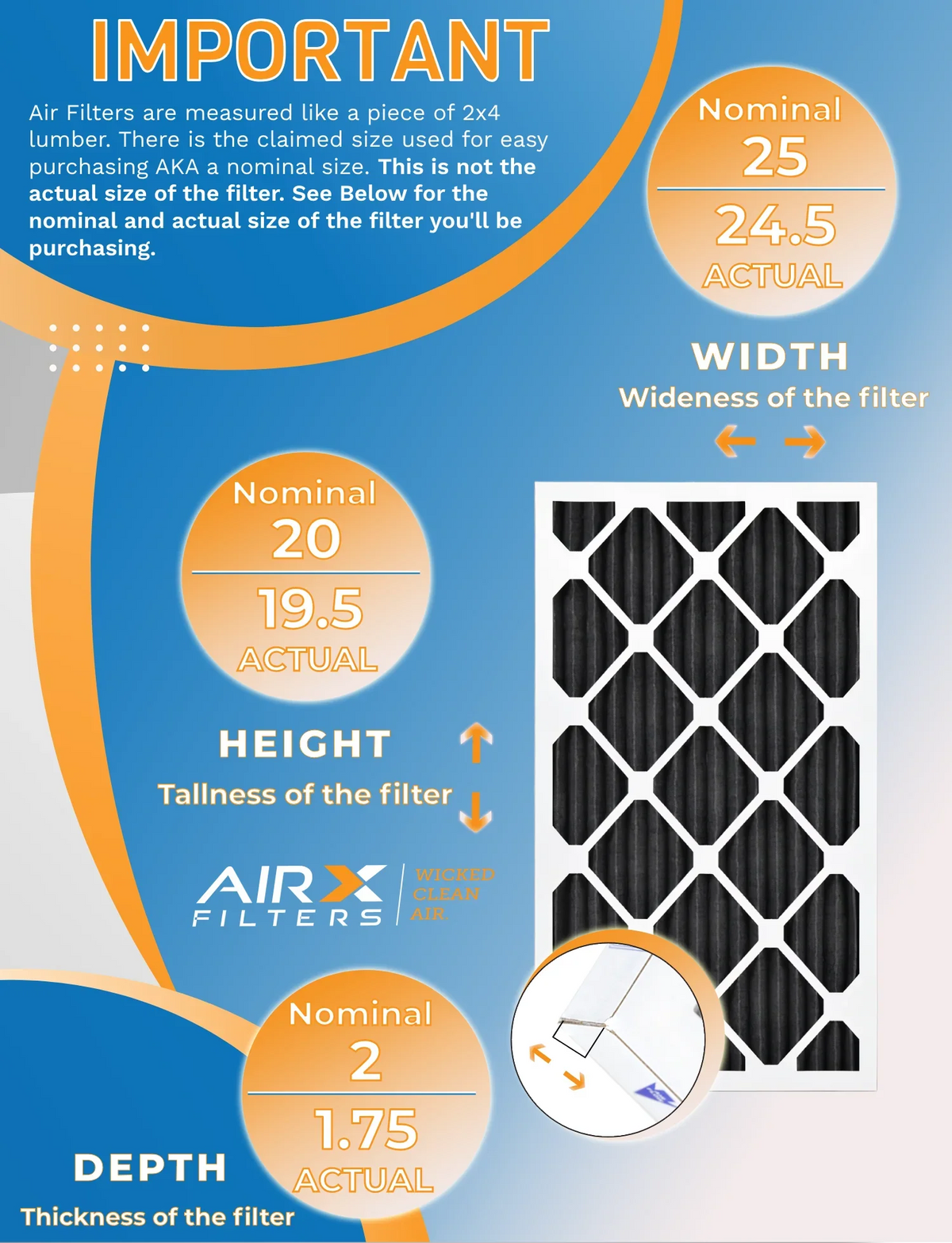 20x25x2 Air Filter MERV 8 Rating, 12 Pack of Furnace Filters Comparable to MPR 700, FPR 5, Pet Odor Retention Filters - Made in USizeA by AIRX FILTERSize WICKED CLEAN AIR.