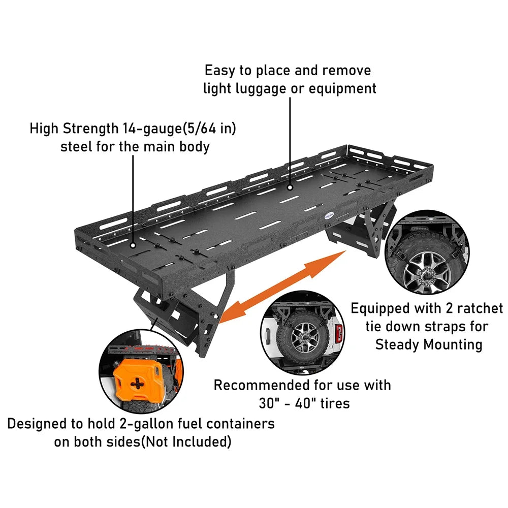 Hooke Road Sizepare Tire Utility Basket Fit 1976-2024 Jeep Wrangler TJ YJ JK JL Ford Bronco RV