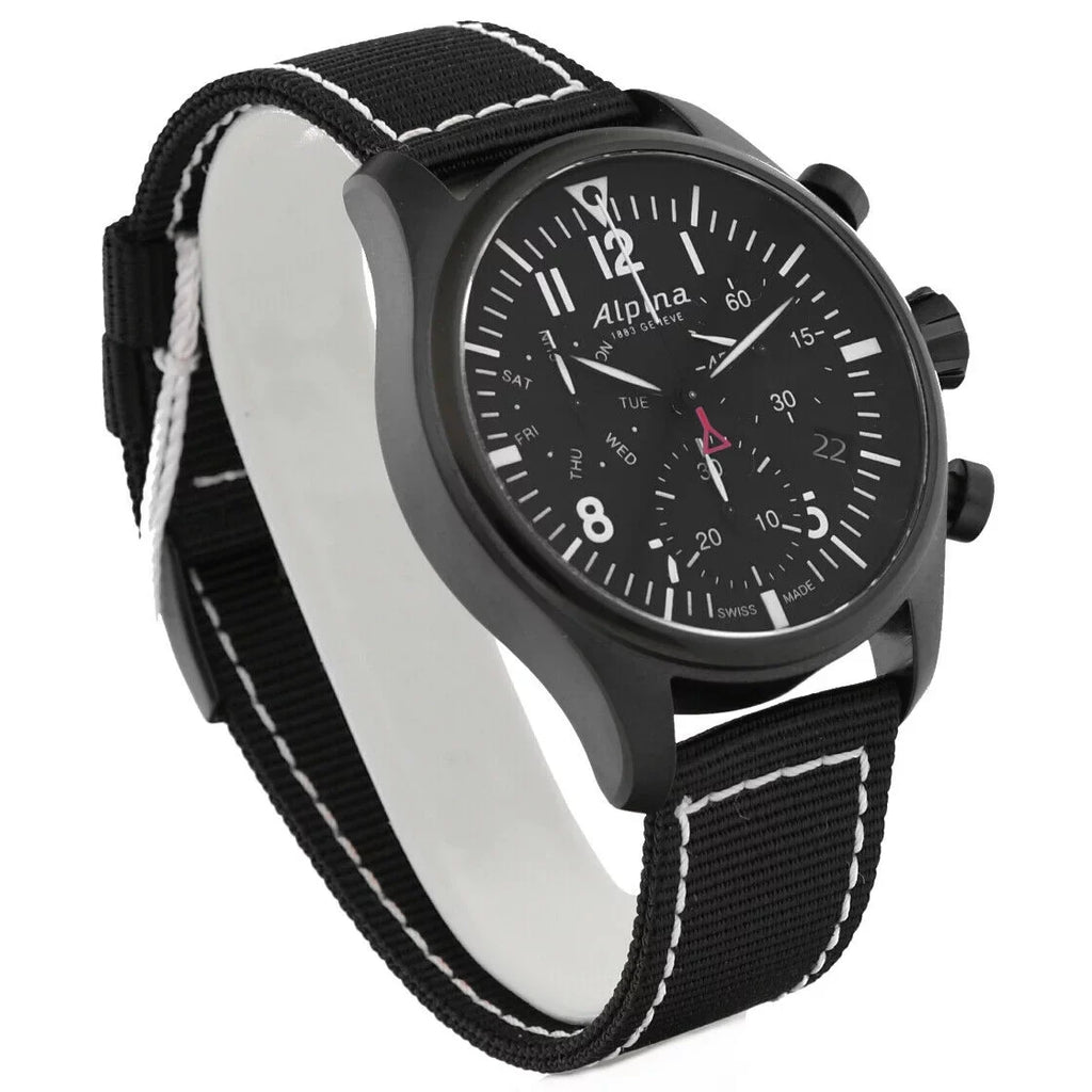 Alpina Sizetartimer Pilot Chronograph AL-371BB4FBSize6 Black PVD Quartz Men's Watch