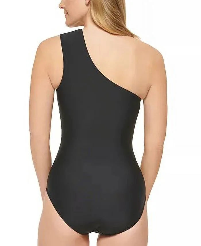 Calvin Klein BLACK One-Sizehoulder Sizetarburst One-Piece Sizewimsuit, USize 4