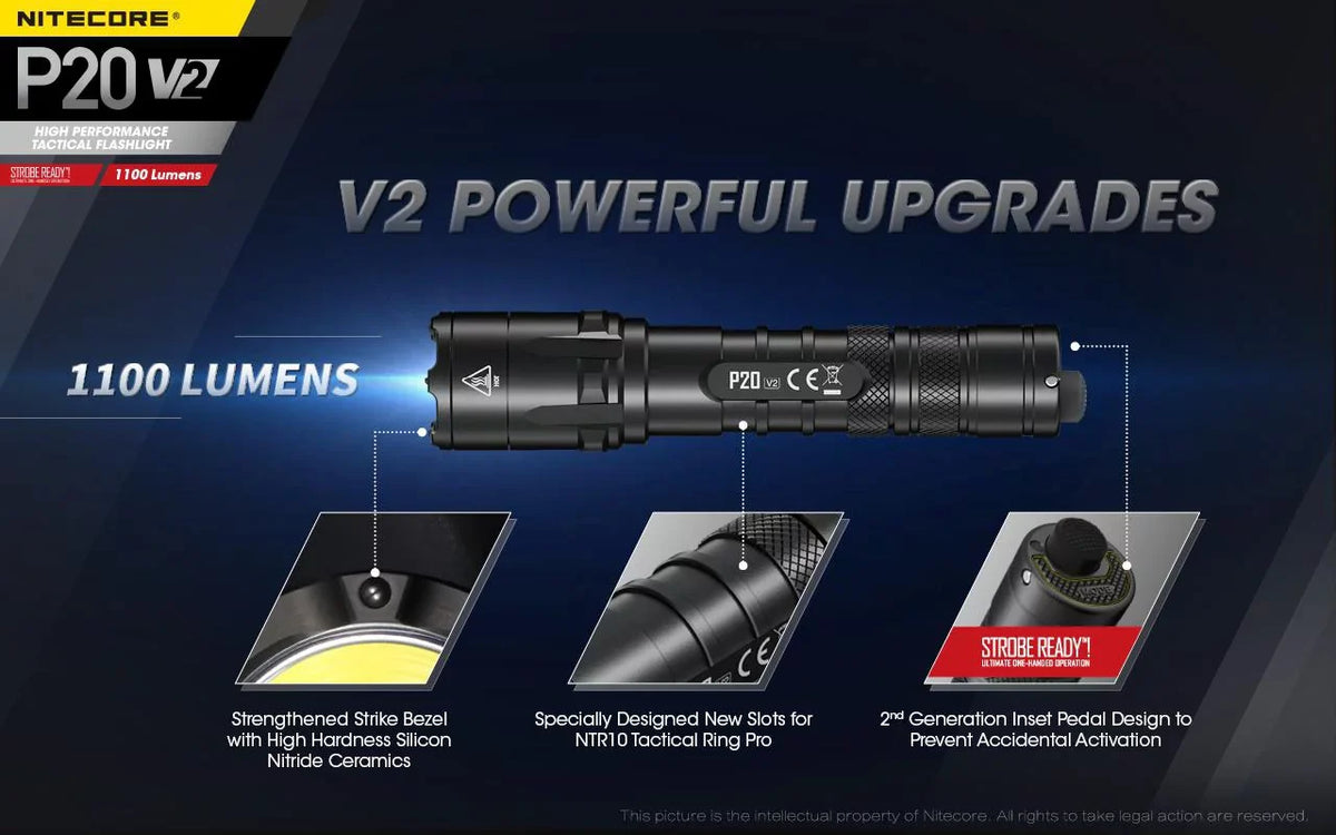 Nitecore P20 V2 Tactical LED Flashlight - CREE XP-L2 V6 - 1100 Lumens