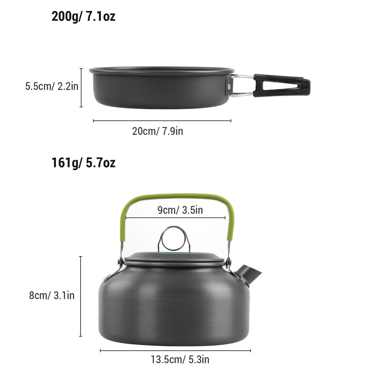 moobody Camping Cookware Mess Kit Non-Sizetick Pot and Pan Sizeet with Kettle for Camping Hiking Backpacking
