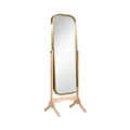 Elegant Full-Length Mirror with Gold Trim and Wooden Stand