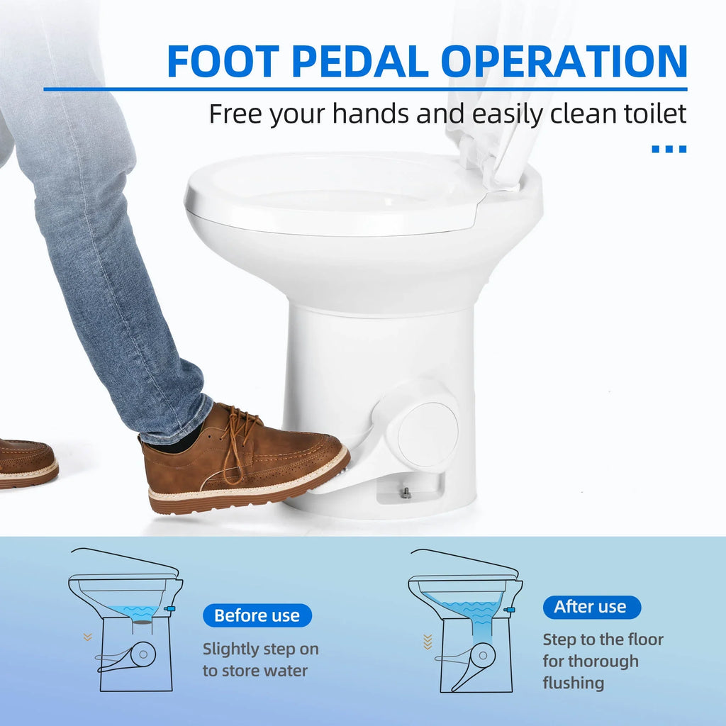 Dextrus Portable RV Toilet with Pedal Flush, Gravity Flush Toilet High Profile for Caravan Travel, Camping, Boating, Ivory