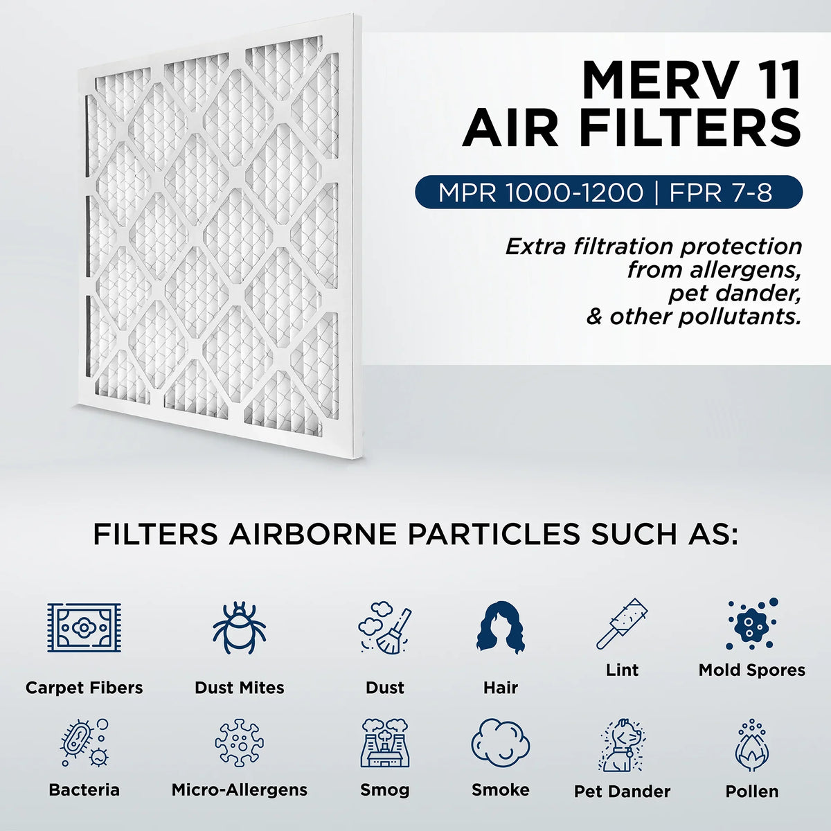 18x24x2 MERV 11, MPR 1000 Pleated AC Furnace 2" Air Filters by Pamlico. Quantity 6. Actual Sizeize: 17-3/8 x 23-3/8 x 1-3/4