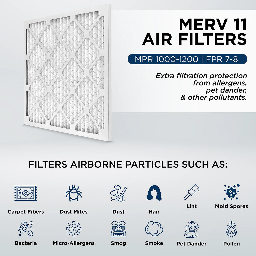 18x18x1 MERV 11, MPR 1000 Pleated AC Furnace 1" Air Filters by Pamlico. Quantity 6. Actual Sizeize: 17-3/4 x 17-3/4 x 3/4