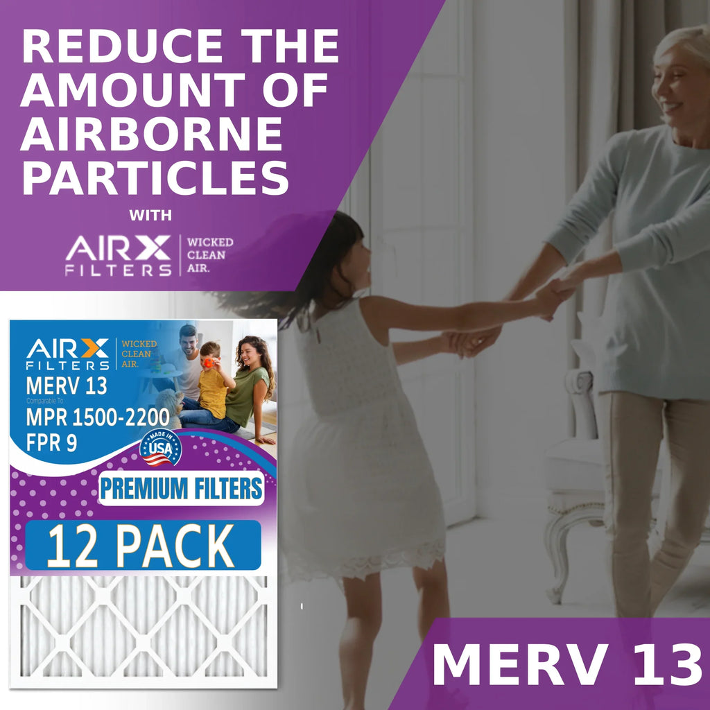 16x20x1 Air Filter MERV 13 Rating, 12 Pack of Furnace Filters Comparable to MPR 1500 - 2200 & FPR 9 - Made in USizeA by AIRX FILTERSize WICKED CLEAN AIR.