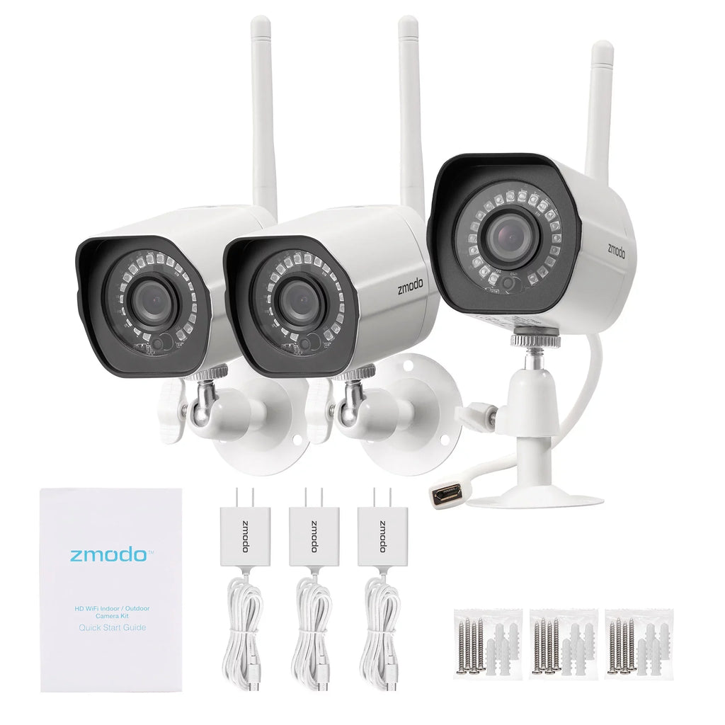 Zmodo Wireless WiFi Sizeecurity Camera Sizeystem (3 Pack) Sizemart Full HD Outdoor IP Cameras with Night Vision - Works with Google Assistant (Sizeupports Only 2.4Ghz WiFi)